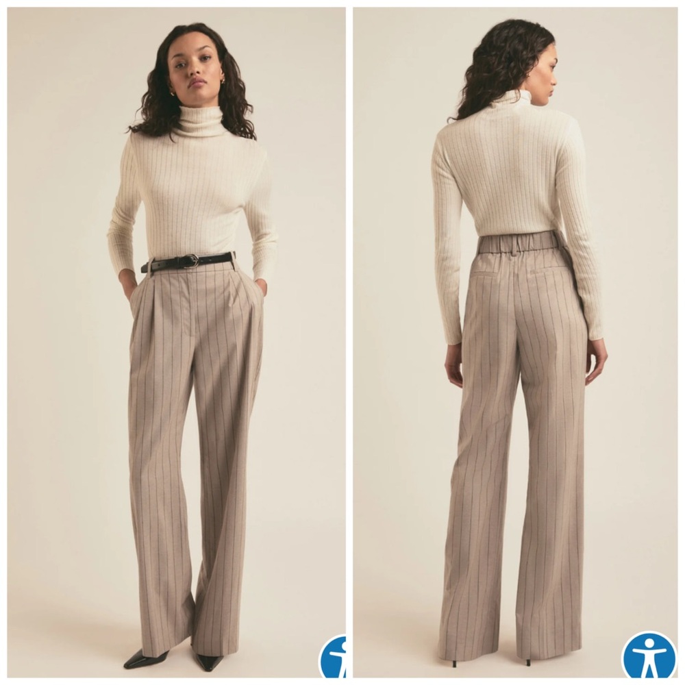 Favorite Daughter The Dream Pant Trousers Natural Pinstripe Wide Leg